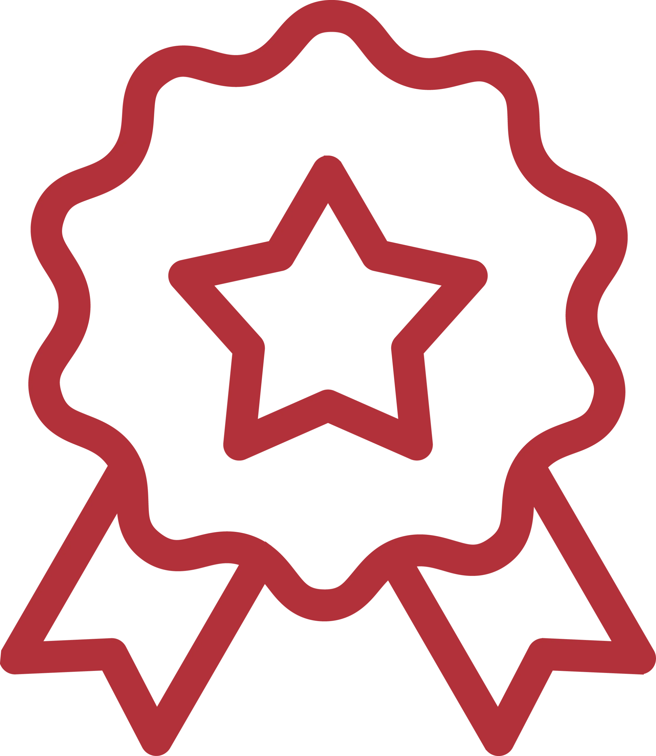 Red outline of an award ribbon with a star in the center, symbolizing achievement or recognition, on a white background.